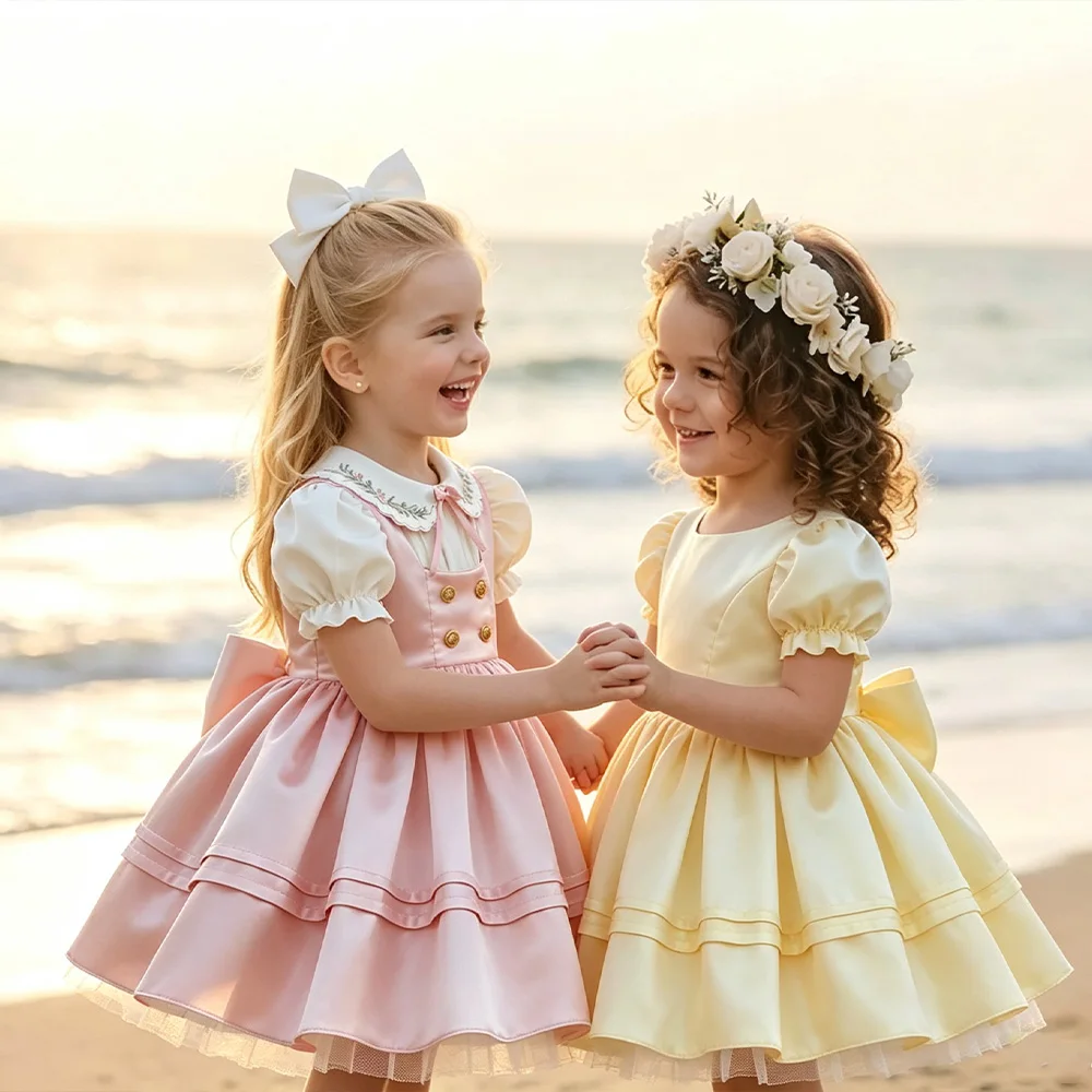 Pink Fluffy mini kids skirt Chiffon Stain Flower Girl Dress for Summer Festival celebration Birthday party banquet Customized