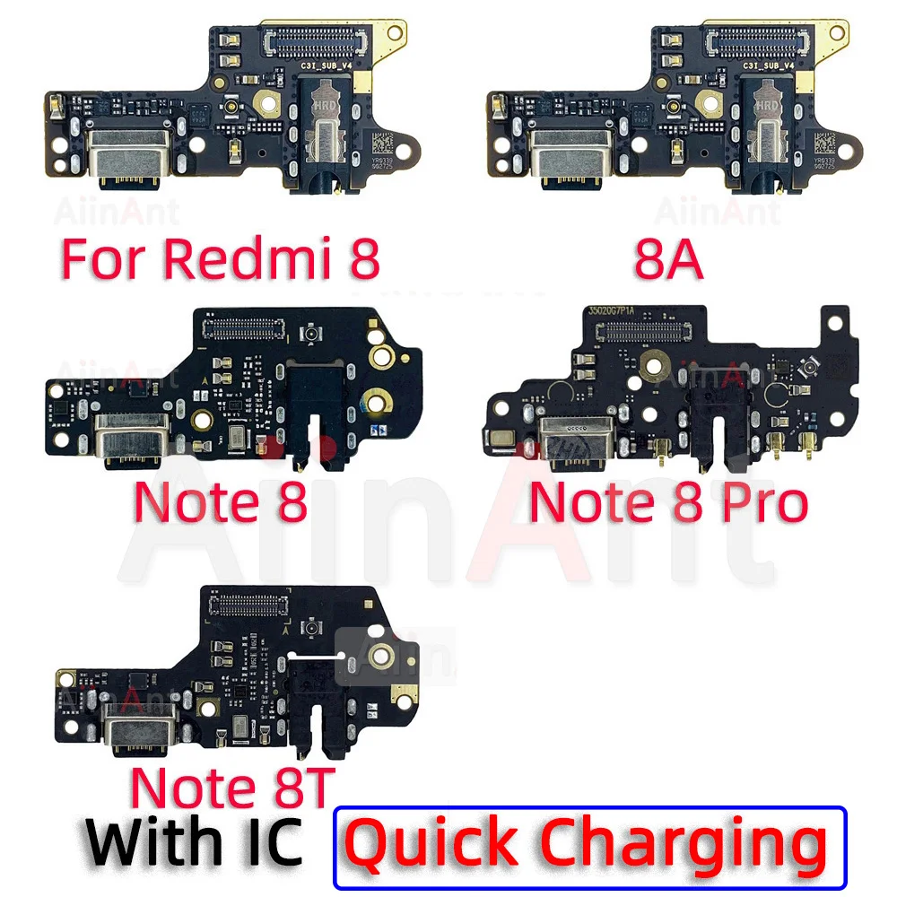 Aiinant Bottom USB Charger Board Dock Connector Charging Port Flex Cable For Xiaomi Redmi Note 8 8A 8T Pro Plus Spare Parts