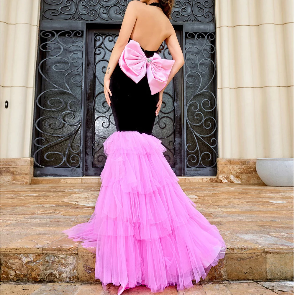 Vestidos de Noche de sirena para mujer, vestido de fiesta sin mangas con cuello en V hasta el suelo, lazo sin espalda a la moda, vestidos personalizados drapeados simples