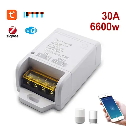 Zigbee Smart Home Automation Switch Relay 30A 6600W Wireless Module Controller Timer Smart Light Receiver for Alexa Tuya app