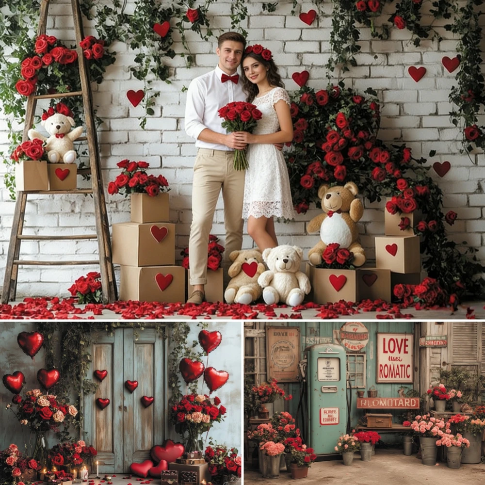 

Valentine's Day Photography Background Romantic Floral Heart Kids Birthday Party Maternity Portrait Decor Backdrop Photo Studio