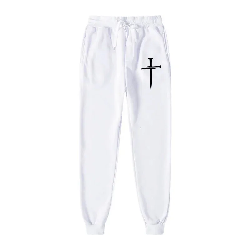 

Jogger Sweatpants Fitness Pants with Nail Cross Pattern 3D Print, Drawstring Casual Outdoor Sports Pants, Running Sweatpants