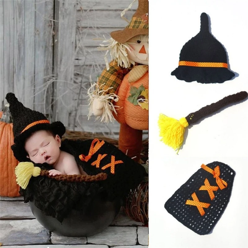 Baby Clothes Set Knitted Photography Props Costumes with Hat Halloween Newborns Outfit Party Supply for Baby 0-1 Month