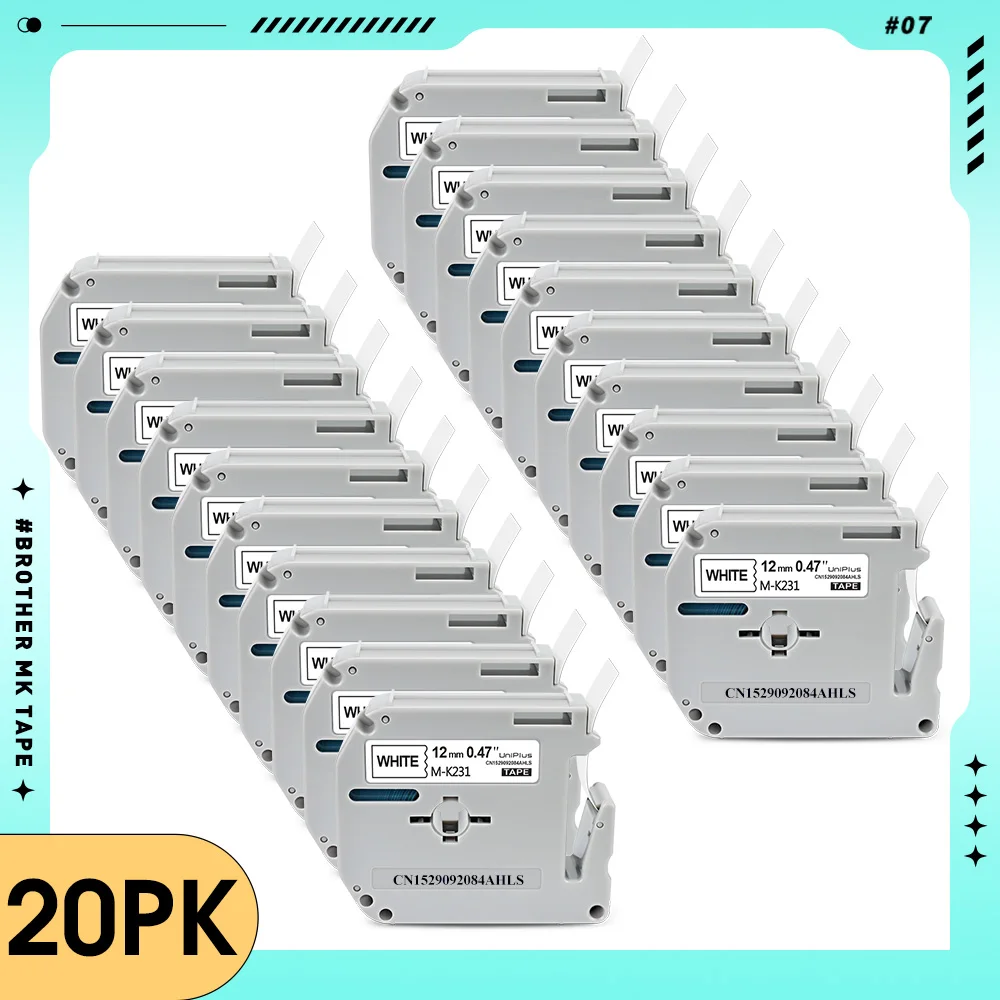 Imagem -01 - Fita de Etiqueta Compatível com Brother m Fita mm 12 mm Brother Labeller Mk231 mk 231 Mk131 Mk221 Mk6531 Pt80 Pt70 20pk fita de etiqueta compativel com brother m fita mm 12 mm brother labeller mk231 mk 231 mk131 mk221 mk6531 pt80 pt70 20pk 01
