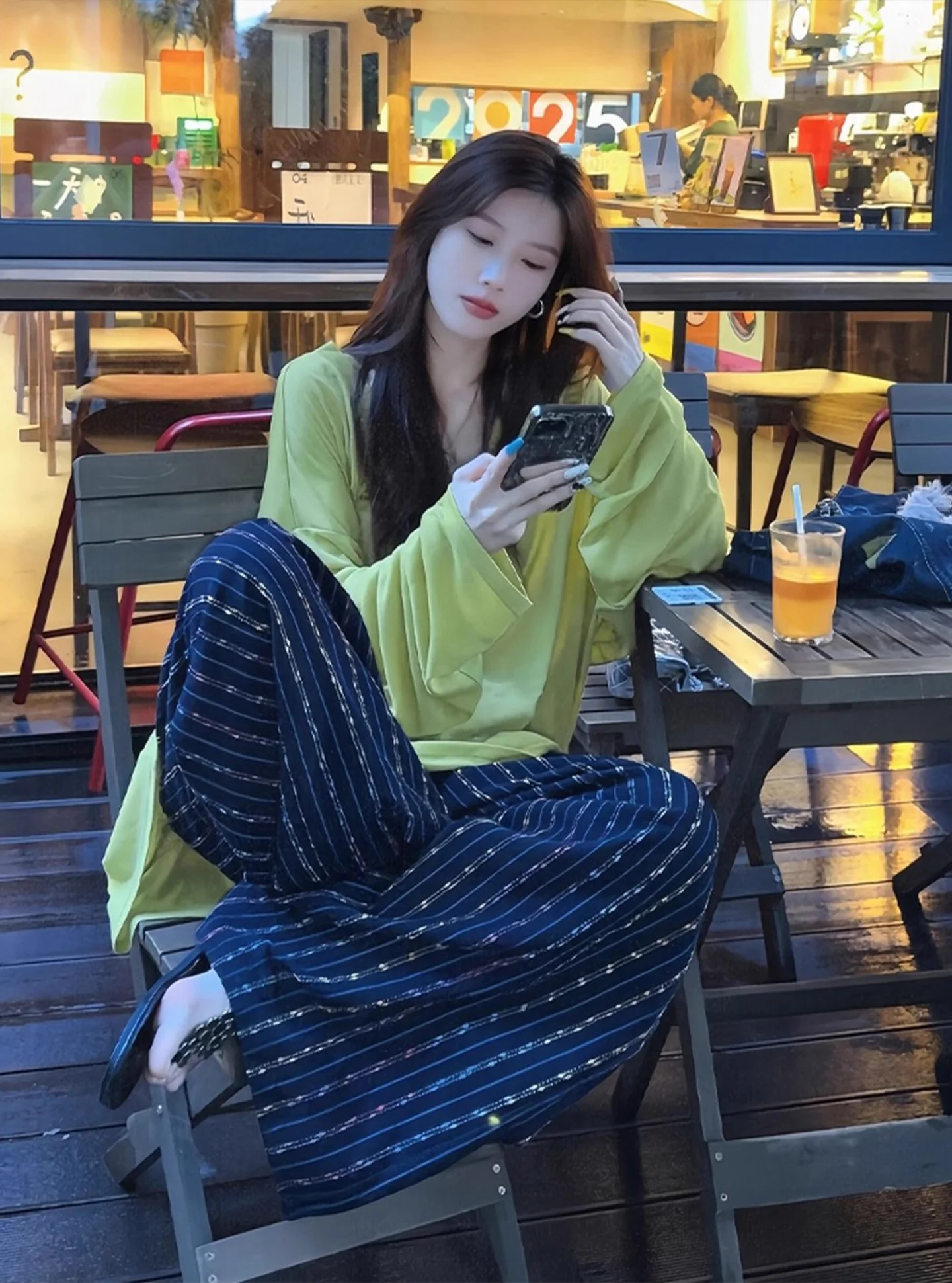 

Light een Korean Sle Summer Faion Комплект с топом и широкими брюками Полный комплект Casual V Ne T irt Long Sve Женский E...