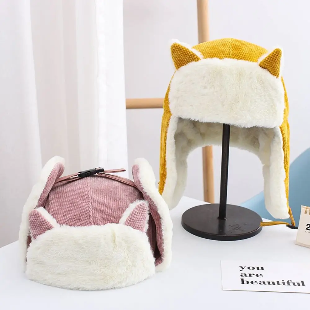 

Cat Ear Bomber Hat Fashion Thickened Plush Earmuffs Hat Cold Proof Earmuffs Lamb Beanie Male