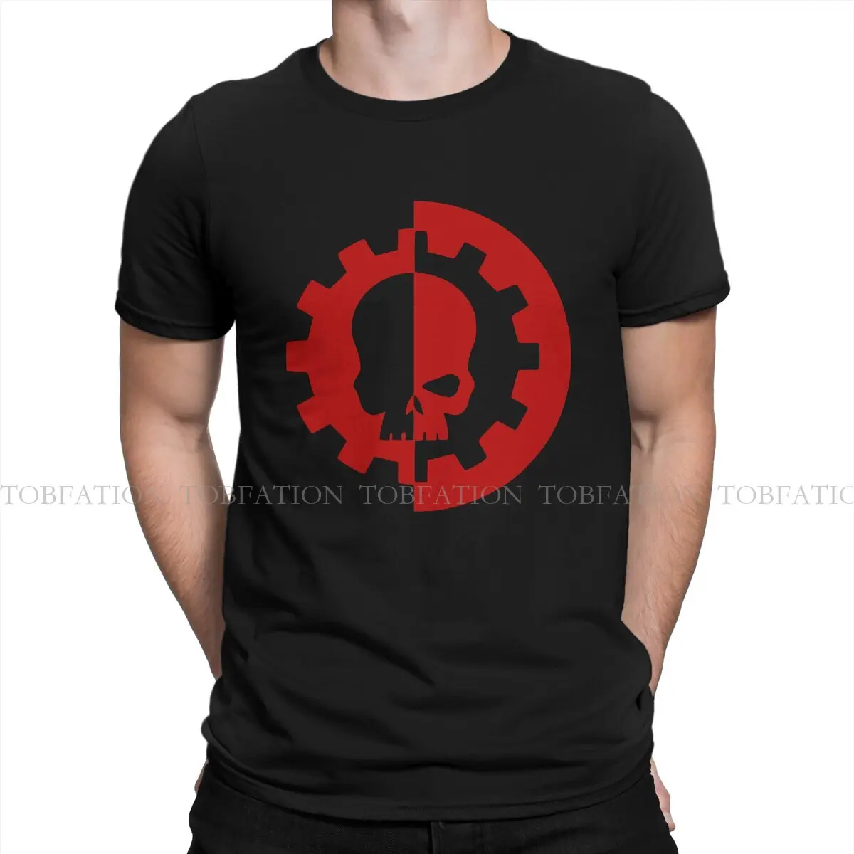 Adeptus Machines Omnissiah Red on Black T Shirt Grunge Men's Tees Summer 100% Cotton Clothing O-Neck TShirt