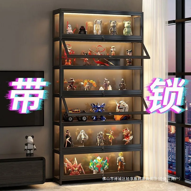 الشكل خزانة عرض برهان زجاج شفاف مقاوم للغبار عرض قفل خزانة اللعب صندوق تخزين أكريليك خزانة الكتب الرف المنظم #3