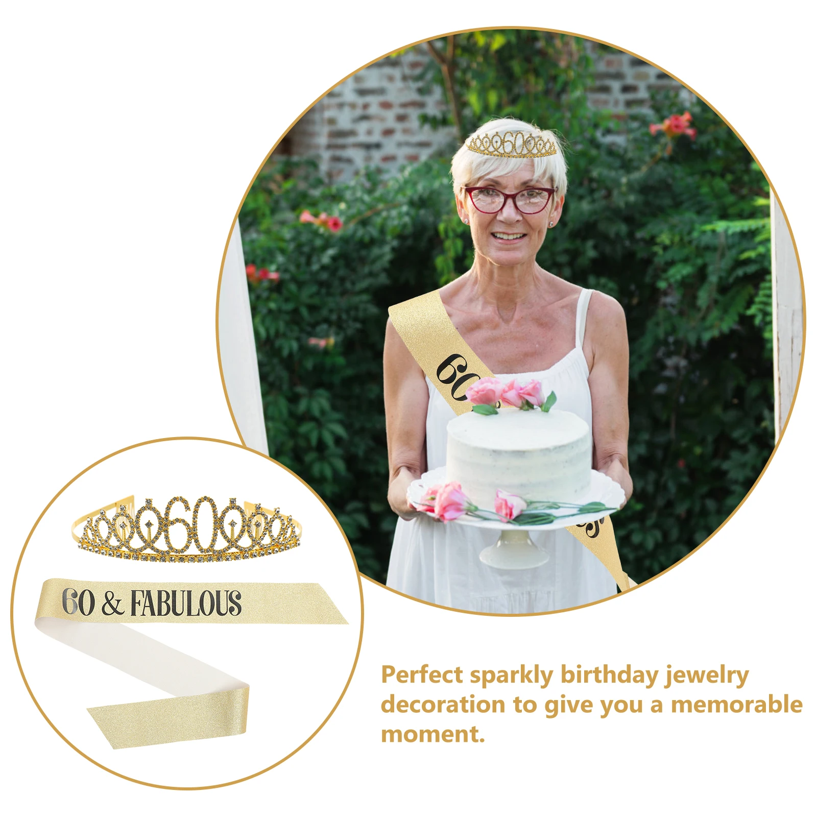 

1Set 60th Birthday Crown Sash Set Elegant Shoulder Strap Gifts Female Birthday Decorations 60 and Fabulous Shoulder Strap Gifts