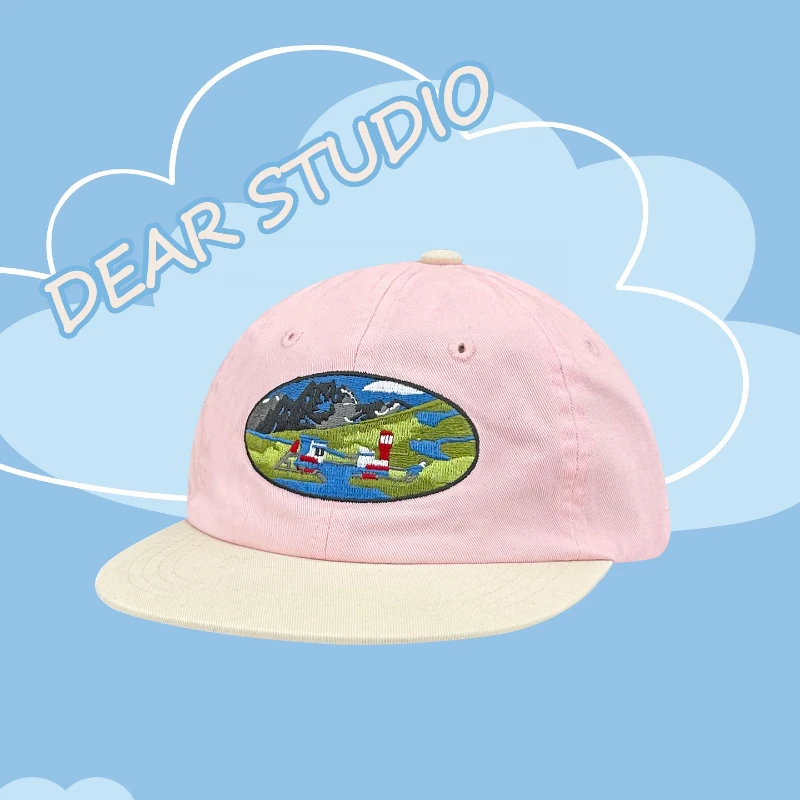 

Korean Niche Color Matching Embroidery Flat Edge Hat Spring and Autumn Outdoor Shading Adjustable Baseball Cap for Men and Women