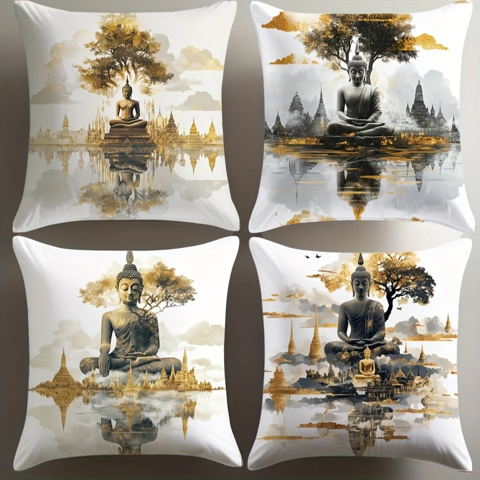 Buddhist statue landscape theme digital printing pillow cover Short plush Suitable living bedrooms sofas throw cushion cover