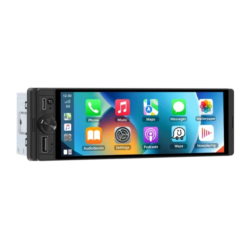 Podofo 2G+64G Bezprzewodowe Radio Samochodowe 1DIN z Carplay i Android Auto, Multimedialny Odtwarzacz Samochodowy z GPS, WIFI, Mirror Link, EQ, Uniwersalny Odtwarzacz Audio do Samochodu — 2