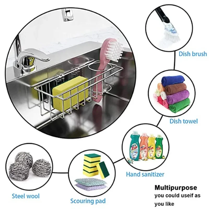 Стеллаж для слива раковины, кухонная корзина для хранения губки, подвесная полка из нержавеющей стали для раковины, ткани, стали, шерсти
