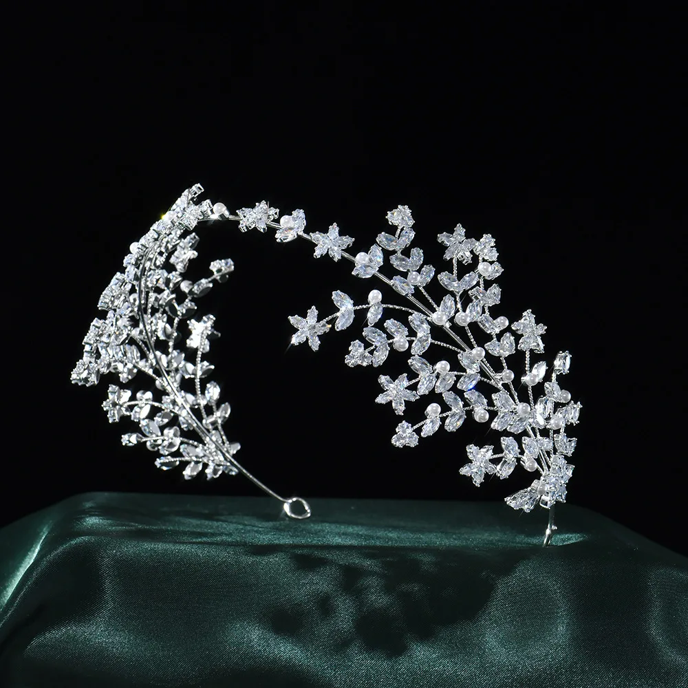 

Luxury Bridal Headbands Wedding Hair Jewelry Headpiece CZ Zirconia Sliver Bride Tiaras Crowns For Women Prom Bride Hairbands