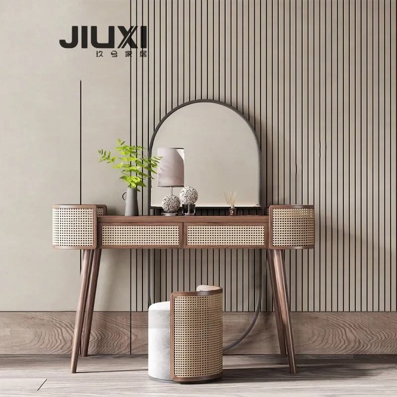 Rattan dressing table Nordic solid wood makeup table Bedroom B & B Modern simple small apartment