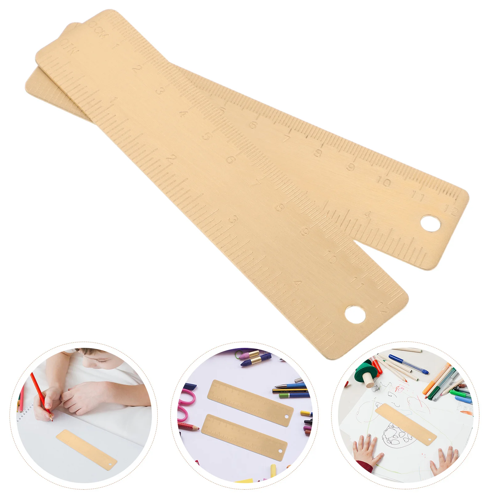 

2pcs 12Cm Brass Ruler Compact Mini Straight Scale Metal Measuring Tool For Drawing Architectural Design Outdoor Sketching