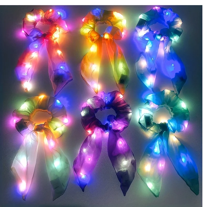 1/5Pcs Light Up Scrunchies LED Scrunchies for Girls Neon Hair Scrunchie Colorful Elastic Hair Tie 3 Light Mode Glow in the Dark