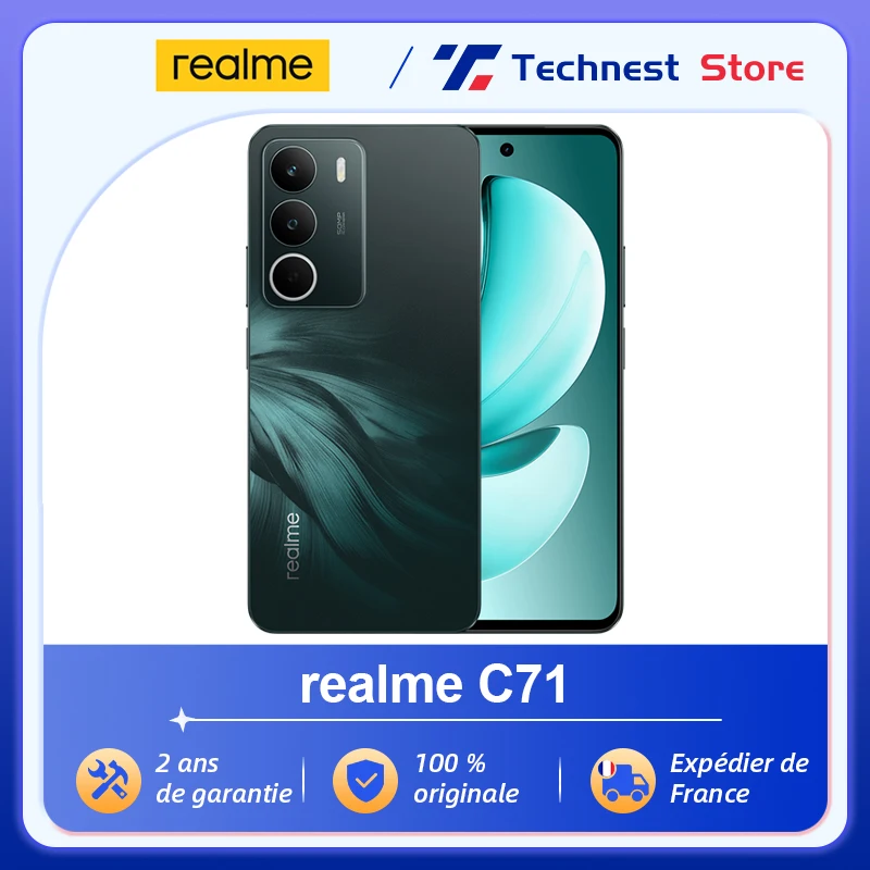الإصدار العالمي لهاتف ذكي Realme C71 4G بشاشة 6.67 بوصة 120 هرتز وعرض مريح للعين وبطارية 6000 مللي أمبير في الساعة وكاميرا AI بدقة 50 ميجابكسل مجموعة شرائح ثماني النواة