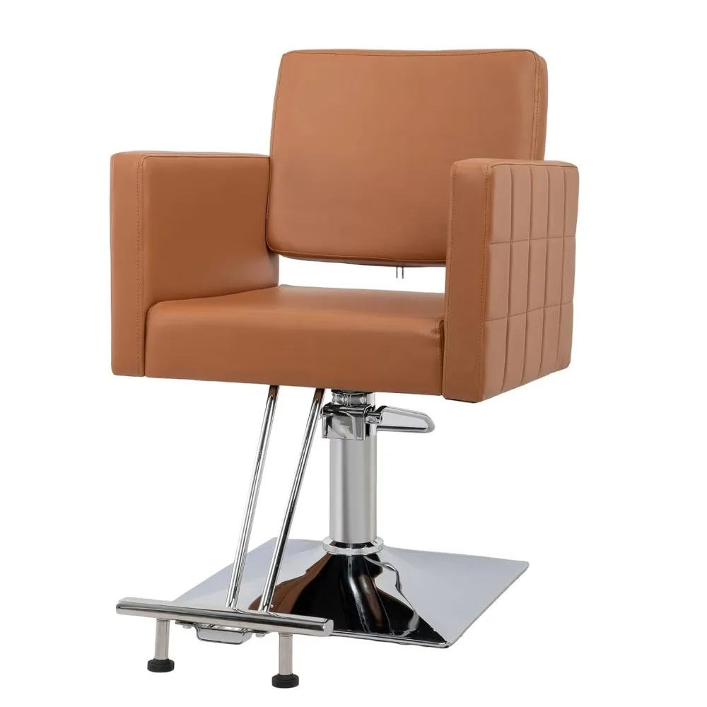 Salon Styling Chair for Hair Stylist Wide Seat, Hydraulic Barber Chair with Stainless Steel Footrest, Camel Hair, Customized