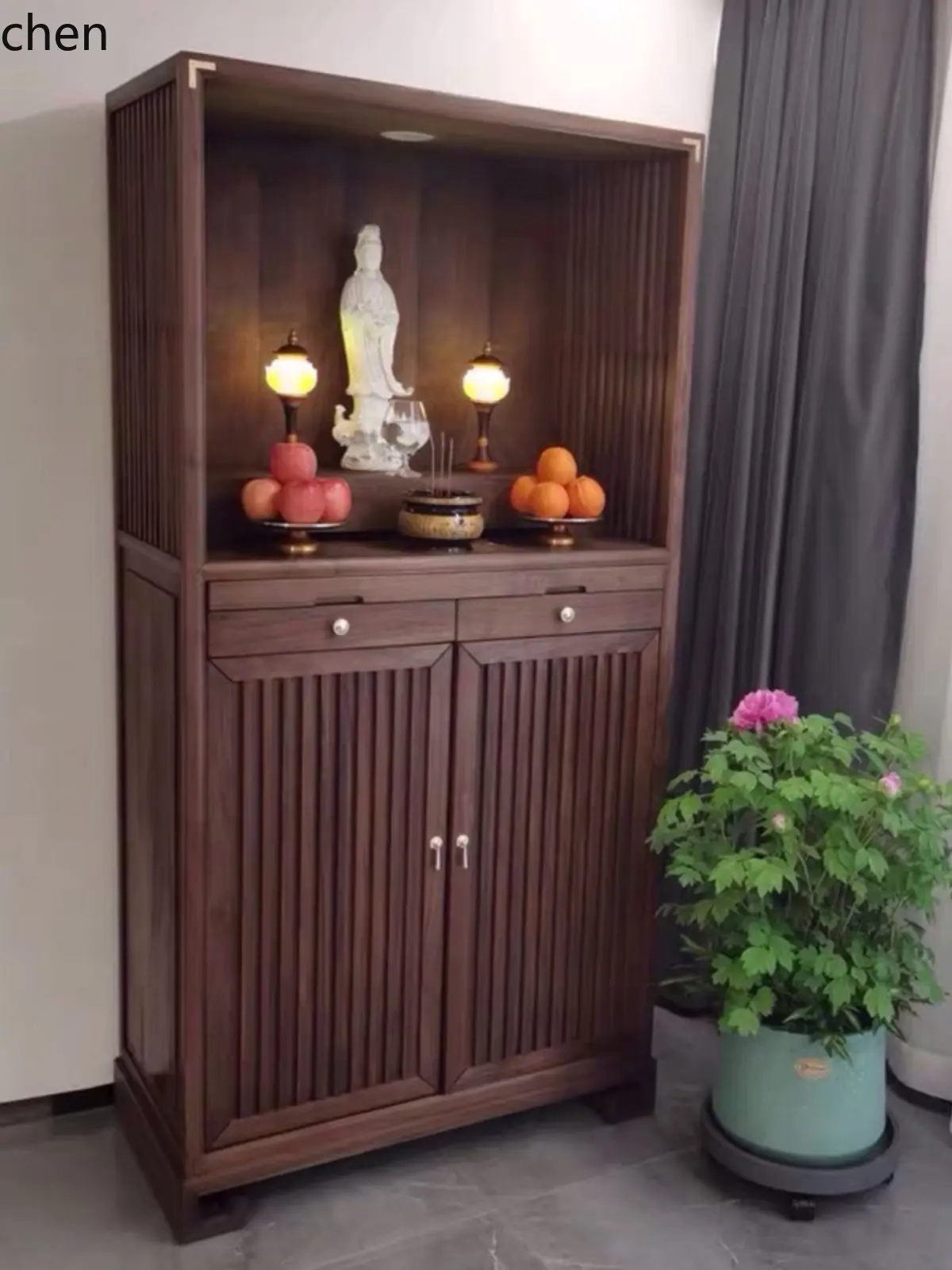 HXL Solid Wood Shrine with Door Simple Buddha Cabinet God of Wealth Offering Table Standing Cabinet