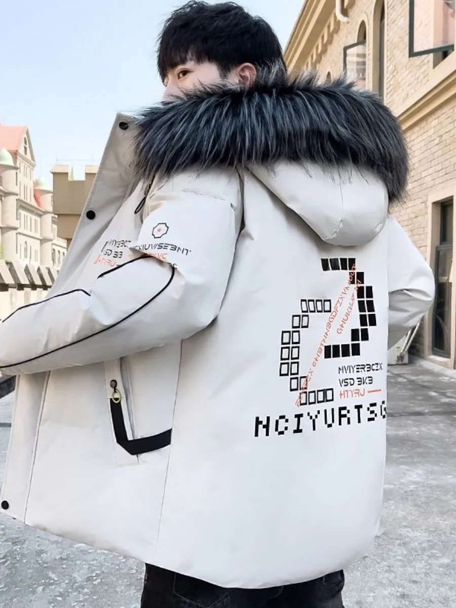 

Thiened down Cotton Jaet Men's Winter Clothes Stand Fit Long Sve Coat with kets Faionable Urban Sle for Juni...