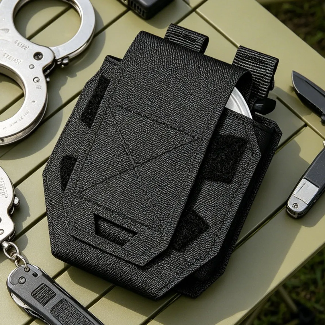 Handcuff Pouch MOLLE Shackles Holder Quick Draw Universal Holster Chain Cuffs Cover Belt Gear Pouch for Duty Use