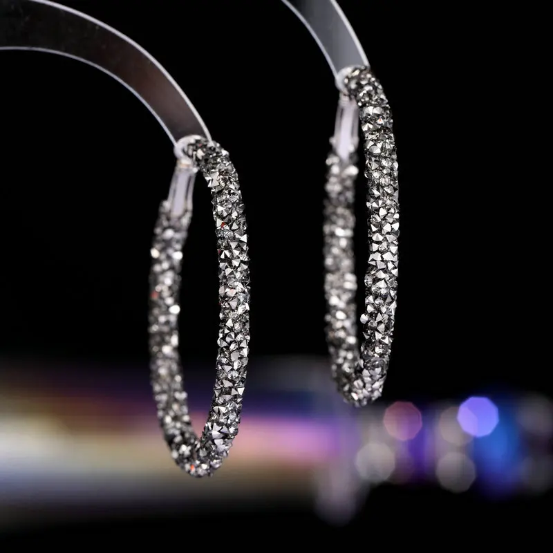 

Trendy Korean Dongdaemun Circle Earrings with Exaggerated Crystal Full Diamonds Unique Design