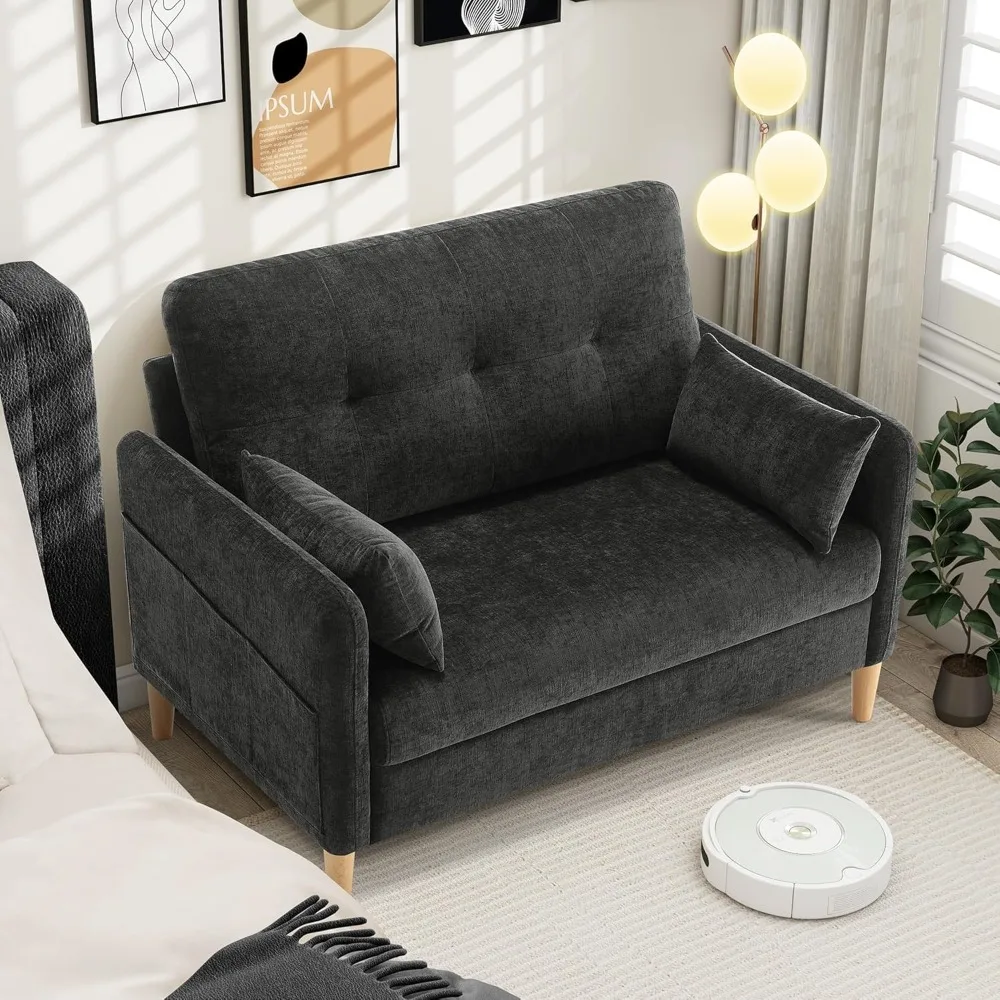 

Customizable 47” Living Room Couch, Comfy Chenille Fabric Love Seat for Bedroom w/ Throw Pillow