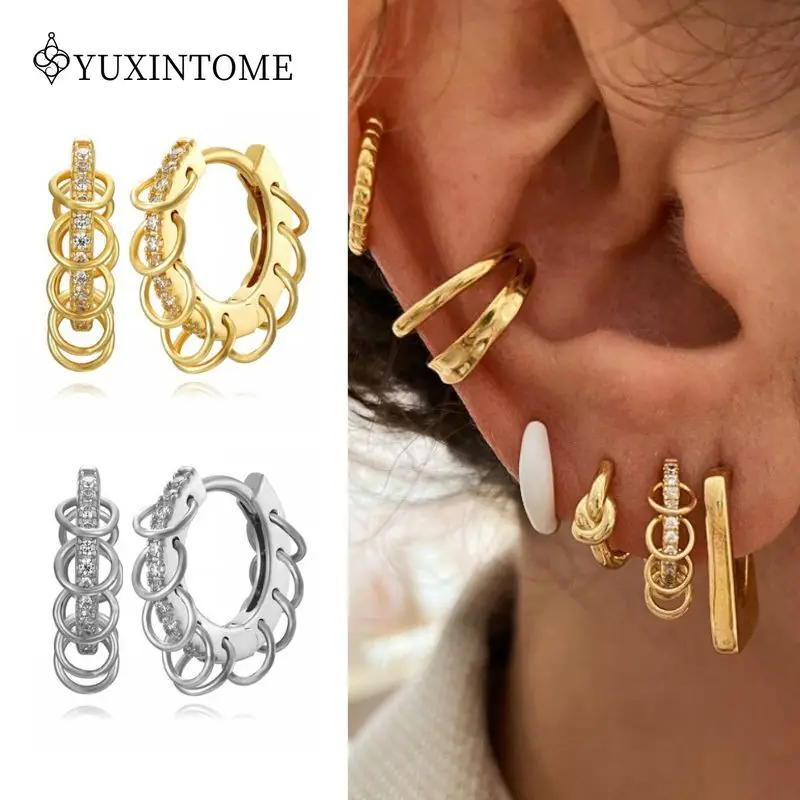 925 Sterling Silver Ear Needle Multi-ring vintage Earrings Full Of Diamonds Hoop Earrings Gold Earrings For Women Trend Jewelry