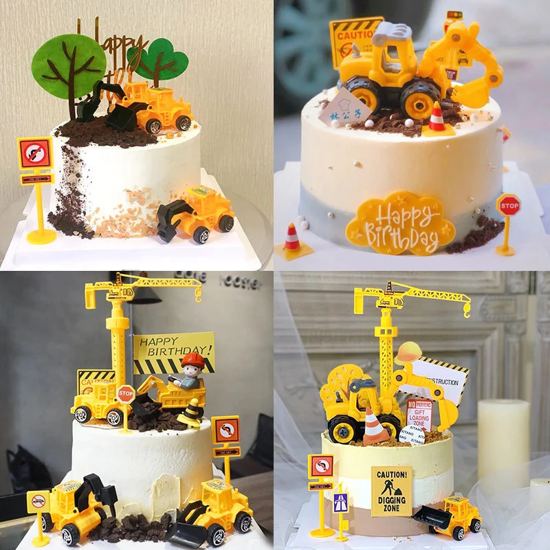 Engineering Vehicle Cake Decor Digging Machine Cake Toppers Crane Cake Decors