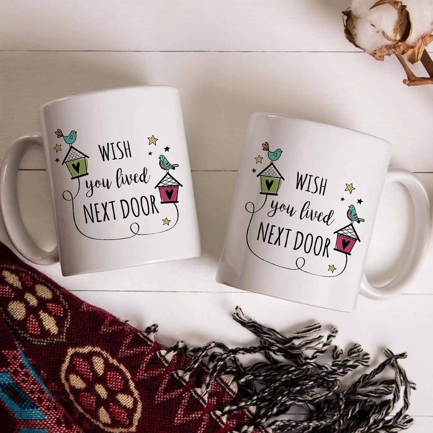 Wish You Lived Next Door Mugs Funny Neighbor Birthday Friendship Gifts for Women Christmas Gifts Novelty Coffee Cups 11 oz