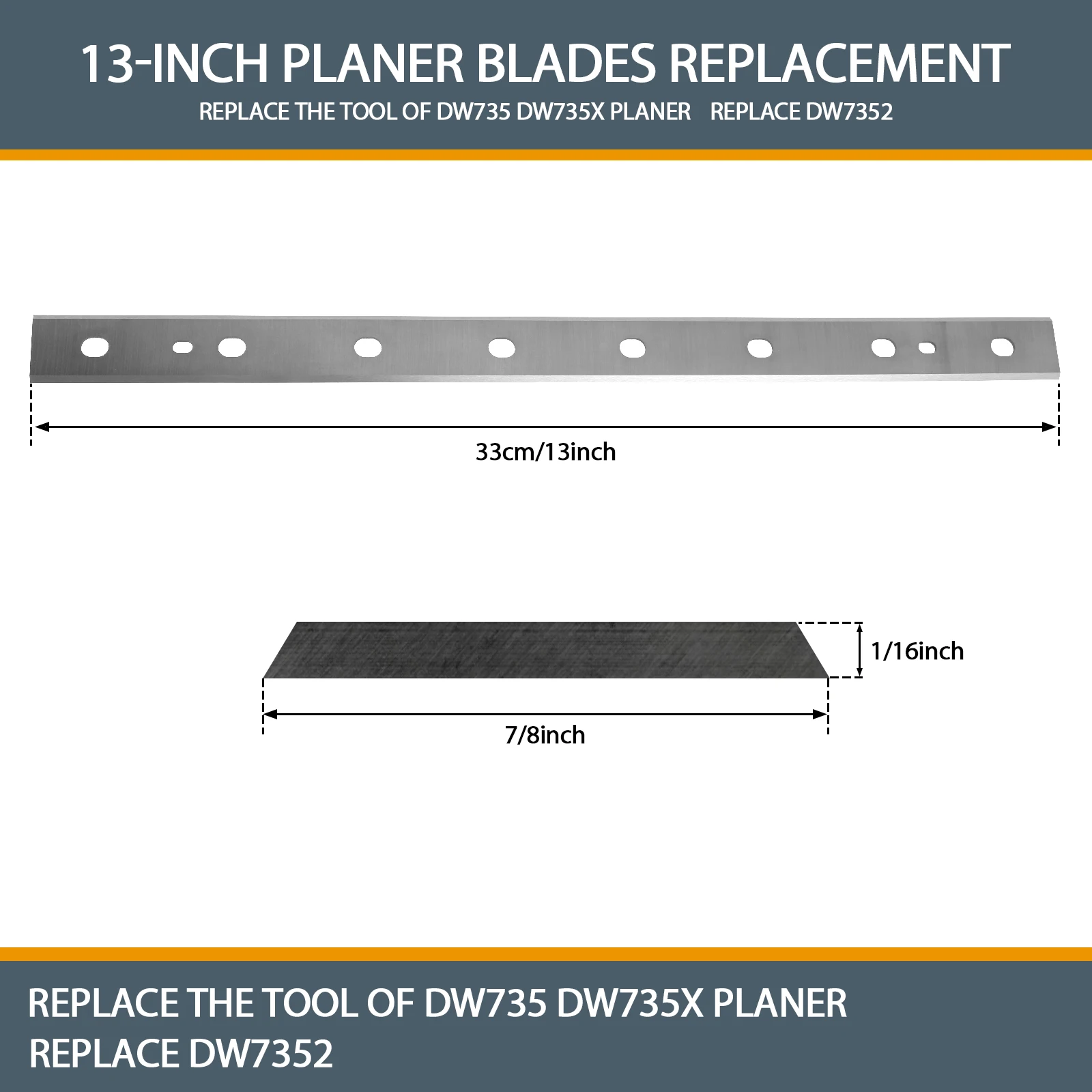 13 Inch Planer Blades Knife Hss Thickness Wood Planer Blade Knife Planer Woodworking Machiney Part Compatible with Dw735 Dw735x