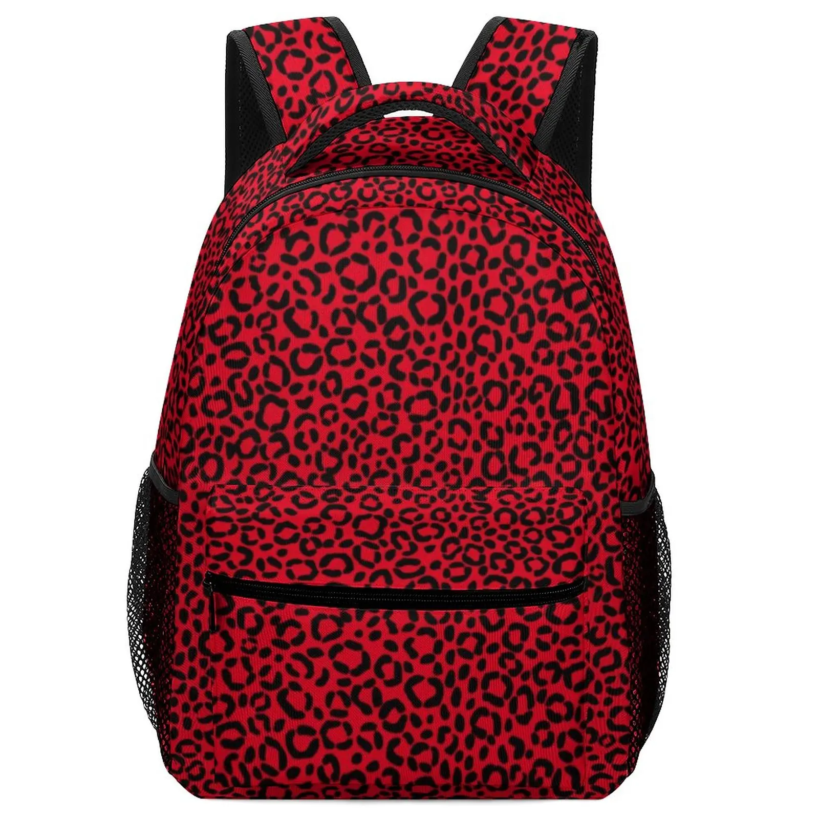 Red And Black Leopard Backpack Animal Fur Print Travel Backpacks Unisex Streetwear High School Bags Designer Breathable Rucksack