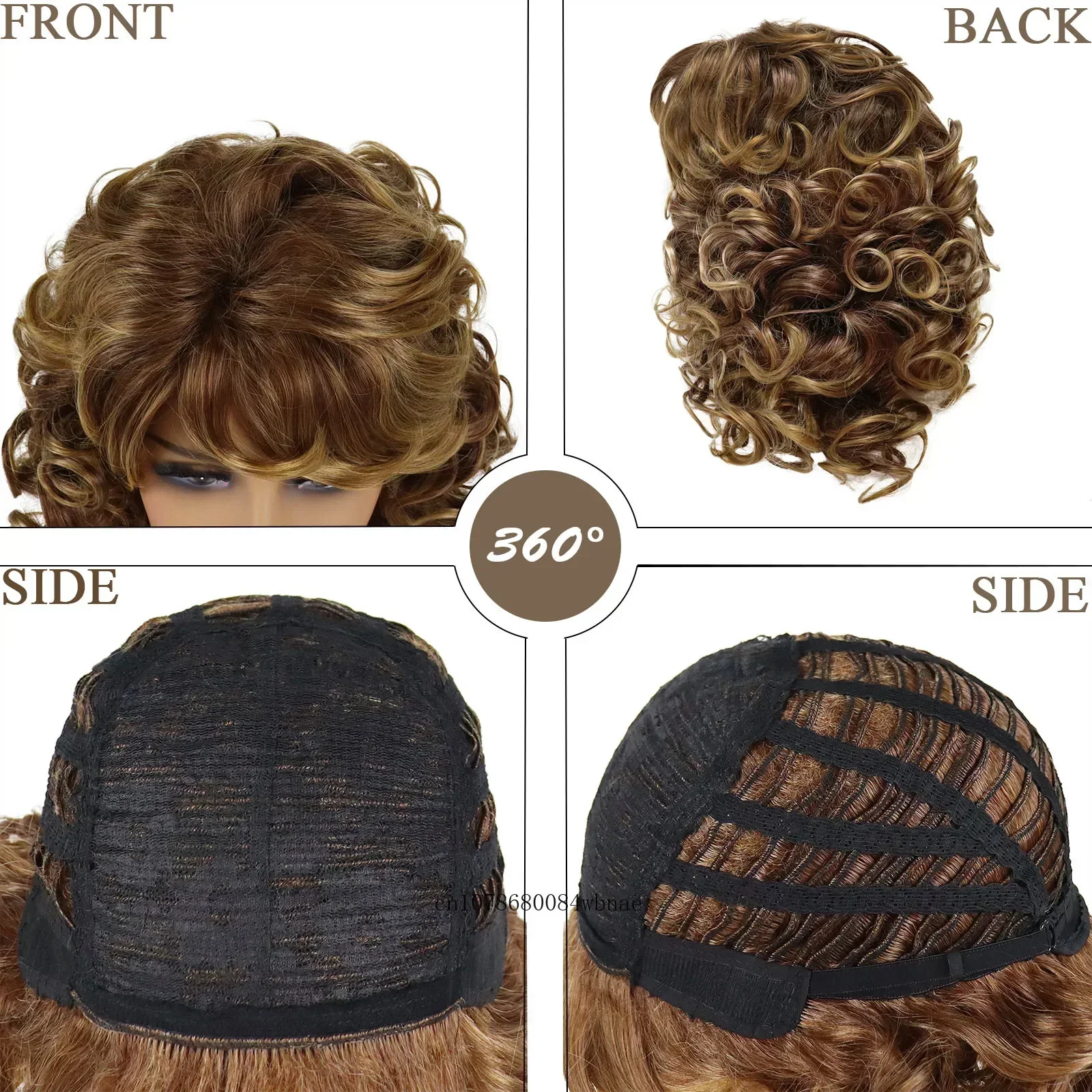 Mix Blonde Synthetic Wigs with Bangs Natural Fluffy Soft Bouncy Curly Wig for Women Ladies Daily Costume Cosplay Party Fake Hair image 4