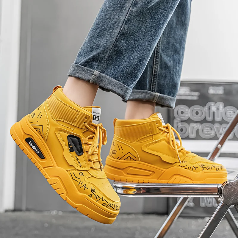 Yellow Skateboard Shoes For Man High Top Platform Men's Casual Sneaker Comfortable Autumn Winter Shoes Men Designer New Trainers