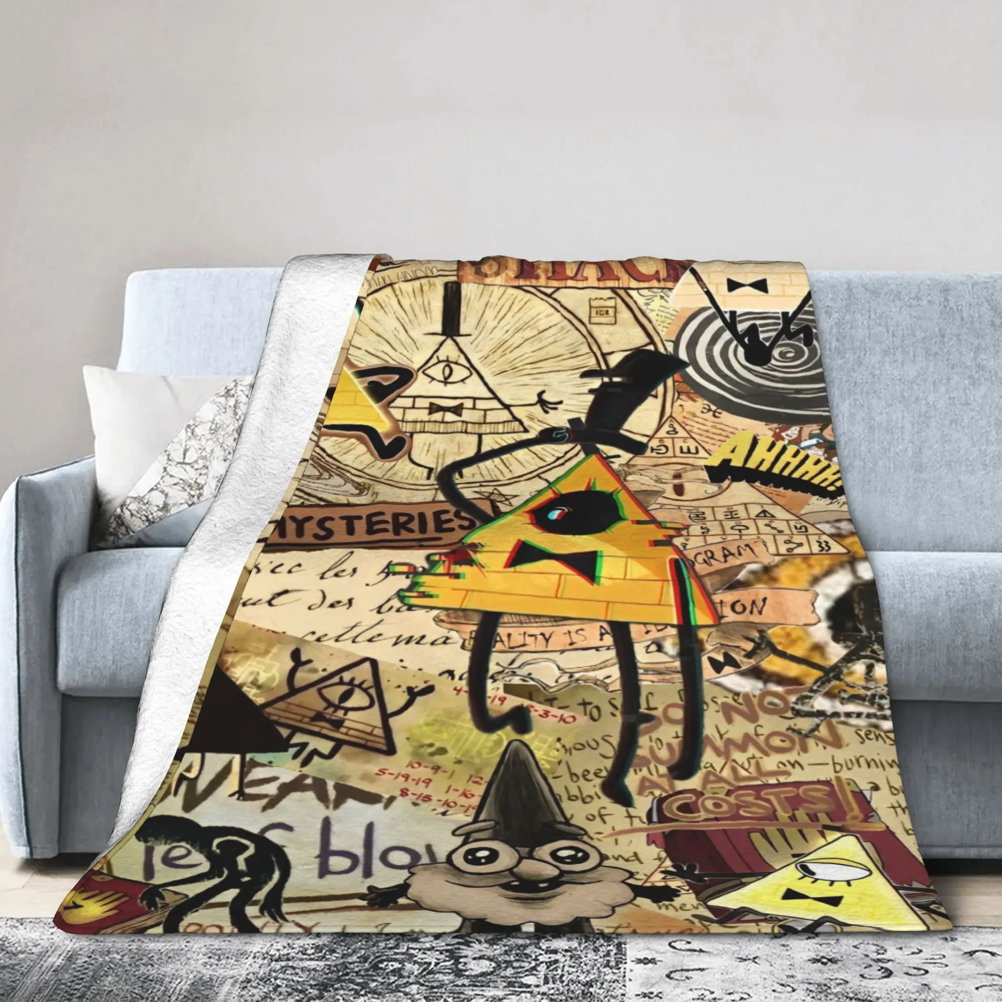 Gravitys Falls Fleece Throw Blanket Bill Cipher Mystery Blankets for Bedding Couch Lightweight Thin Plush Thin Quilt,