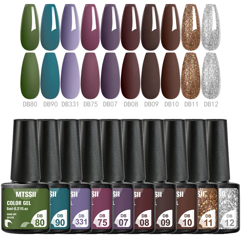 Ensemble de Verhéritage à Ongles Gel à Paillettes, Semi-continu, Trempage UV, Nail Art, Kit de Fournitures de Manucure, 10 Pièces/Ensemble