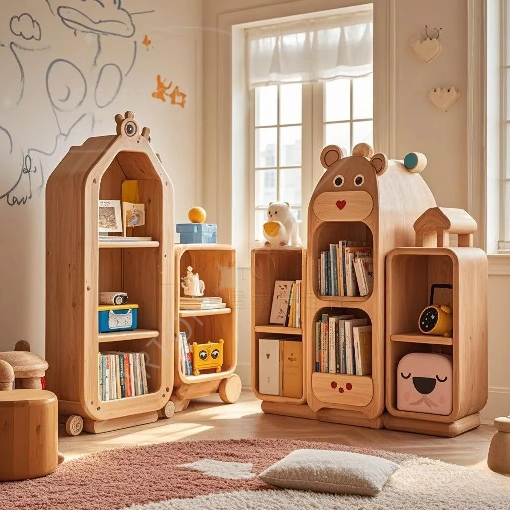 

Wooden Book Display Shelf with Snack Rack - Curved Kids Bookshelf for Bedroom & Playroom