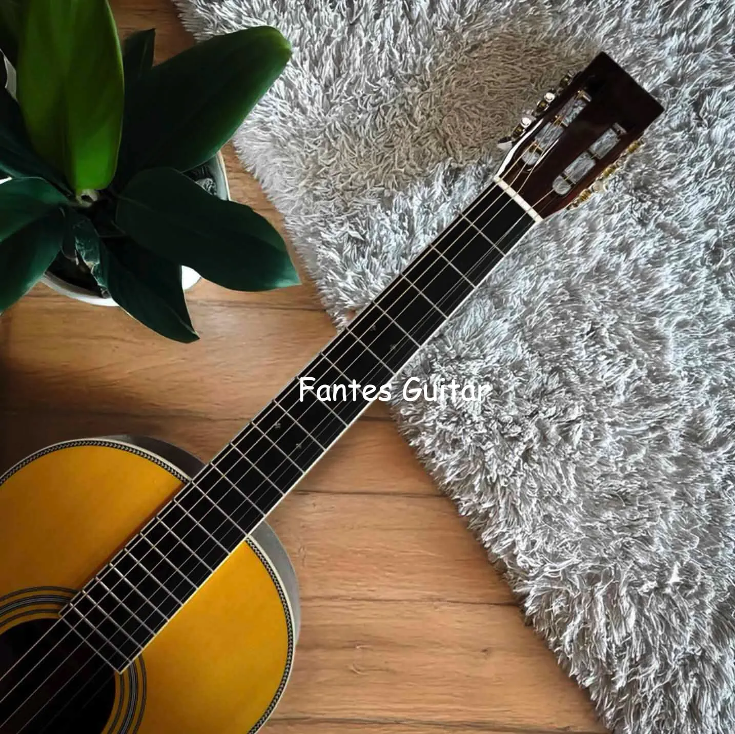 Custom All Solid 00-28VS Parlor Folk Acoustic Guitar with Slot Headstock Vintage Glossing Finish