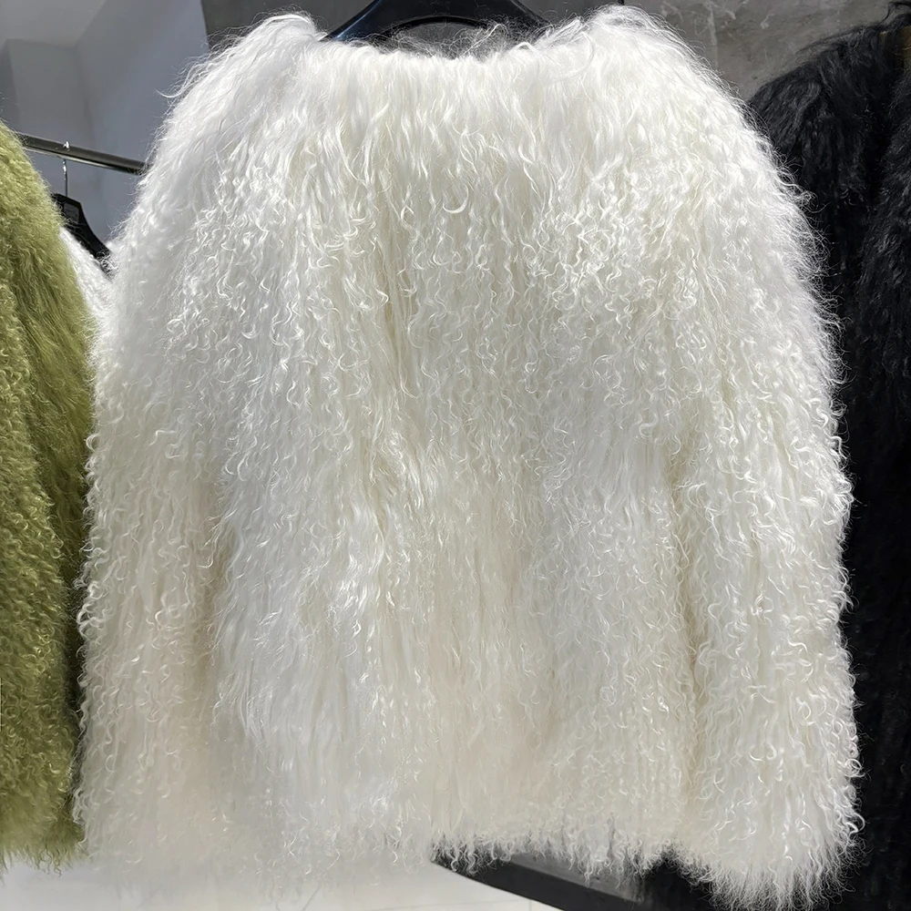 YOLOAgain Plus Size Dark Brown Mongolia Sheep Fur Jacket Women Real Fur Jacket Female Winter Warm Outerwear