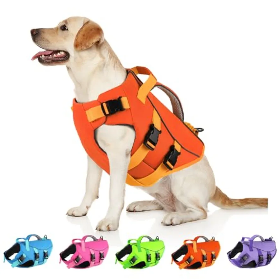 

Dog Life Jacket with Double Rescue Handle Reflective Dog Harness Life Vest for Swimming Boating Adjustable Pet Swim Vest Dog Fl