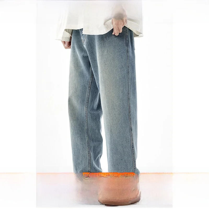 

Мужские джинсы Light Wa свободного прямого кроя, модные, в американском ретро-стиле, с эффектом потертости, широкие, длинные, тонкие, зимние, в стиле High Street