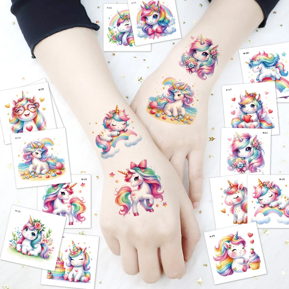 20 Sheets Shiny Magical Pink Unicorn Temporary Tattoos, Ideal For Slumber & Birthday Party Supplies, Christmas Eve Gifts