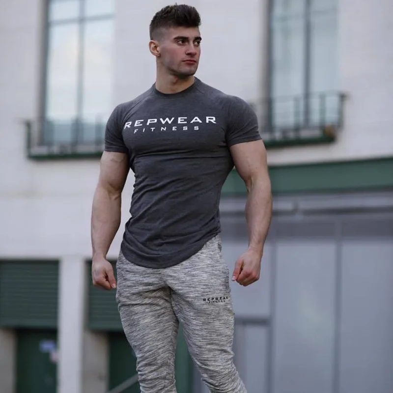 Men T Shirt Short Sleeve Shirts for Men Bodybuilding Workout Gym Casual Muscle Tee