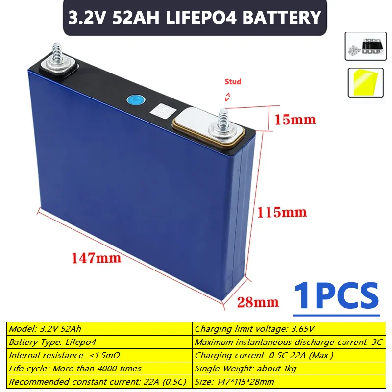 1PCS LiFePO4 3.2V 55Ah Battery 55000mAh High-capacity 3C High Power 12V spare battery RV Solar Inverter Battery Packhigh quality