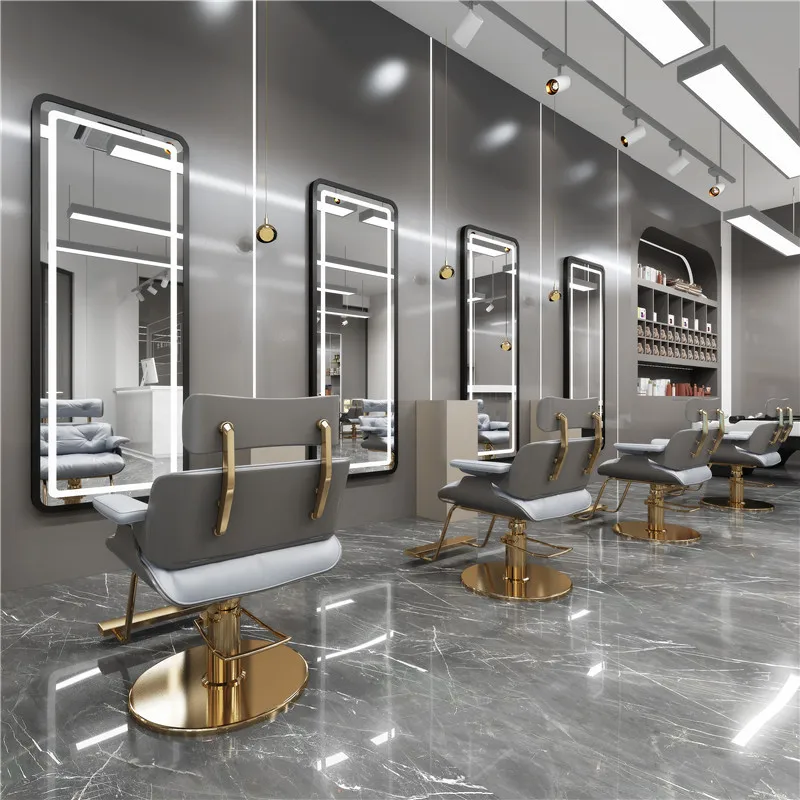 China Factory Beauty Salon Spiegel Möbel Salonausrüstung Beleuchteter Schminkspiegel Rechteckige Friseursalonspiegel