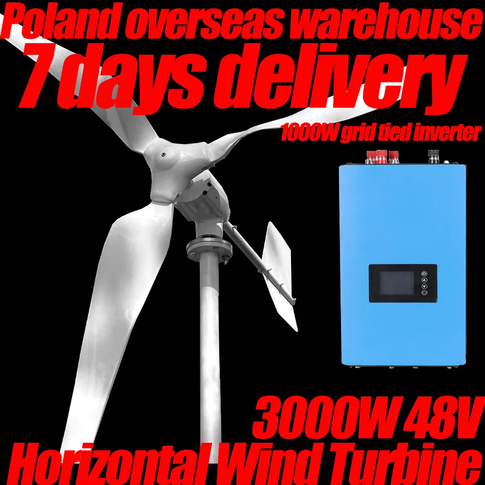 

Склад в Польше, доставка за 7 дней. Дешевый заводской ветрогенератор 3000 Вт 48 В для дома. Горизонтальная турбина для бесплатной энергии.
