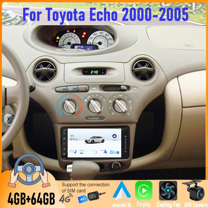 

7" Wireless CarPlay Android auto 6+128GB Car Radio Wireless Carplay For Toyota Echo 2000-2005 Android15 Head Unit GPS FM BT