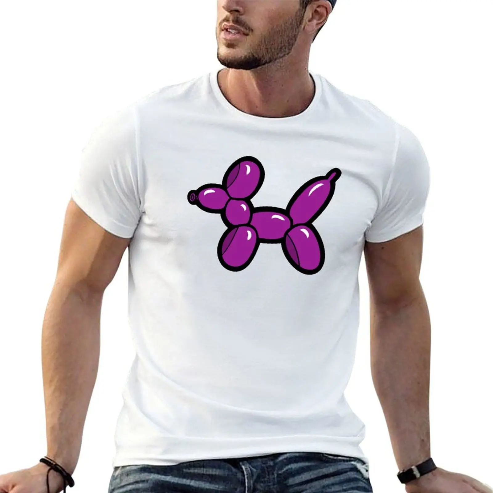 Balloon Animal Dogs Pattern in Blue T-Shirt Sporty Casual Quick Dry T-Shirt