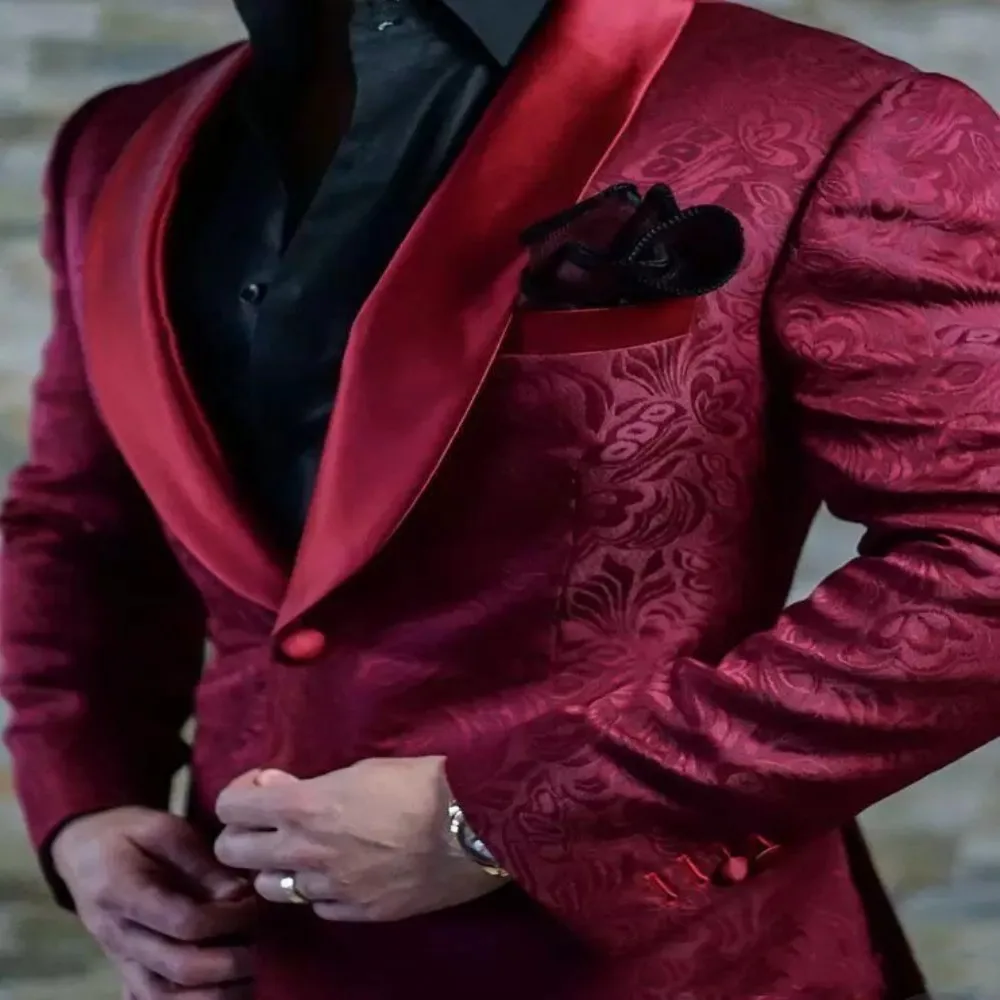 Moda borgonha paisley casamento smoking estilo britânico feito sob encomenda dos homens terno fino ajuste blazer ternos de casamento para homem (terno + calça)